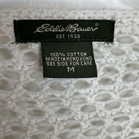 White Open Stitch Button Down Cardigan Sweater 100% Cotton Crochet Knit Sz M - Picture 6 of 7